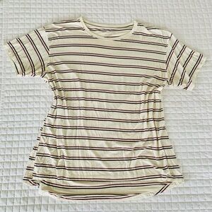 American Eagle Outfitters Cream Short Sleeve Tee with Burgundy & Brown Stripes
